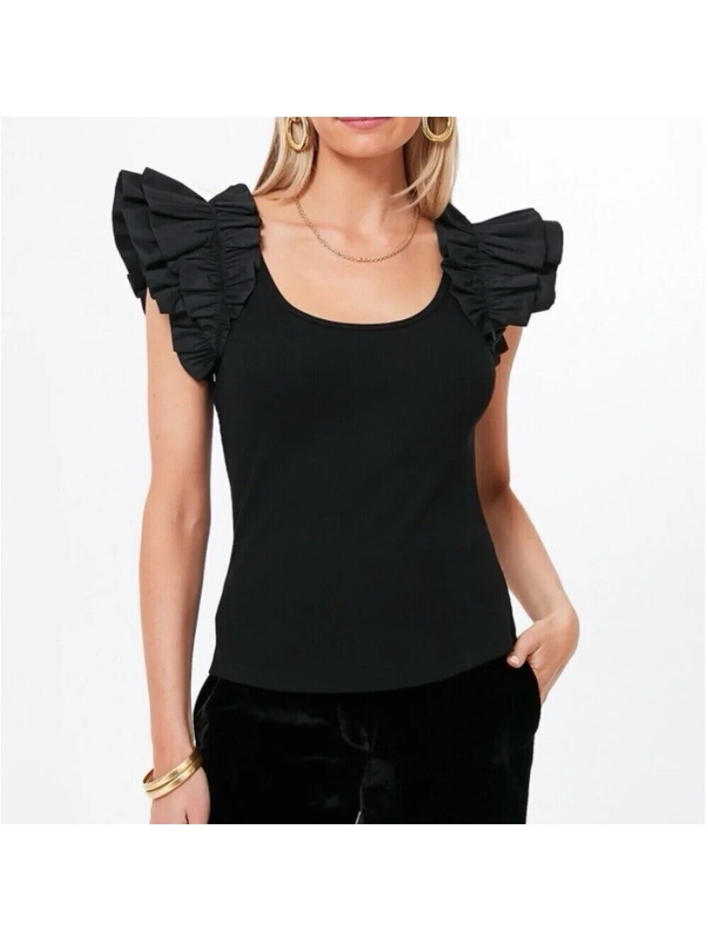 Pomander Place by Tuckernuck Rita Ruffle Top Black NWT